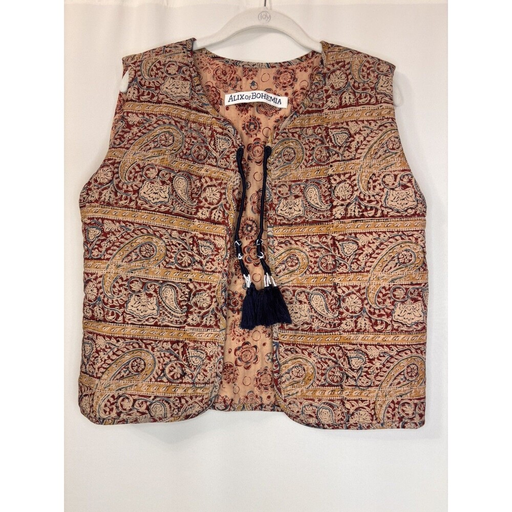 Alix Of Bohemia Vest dust rose red paisley quilted Cotton large bohemian casual